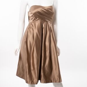 Bill Levkoff Plus Size Taupe‎ Strapless Satin Flare Bow Dress
